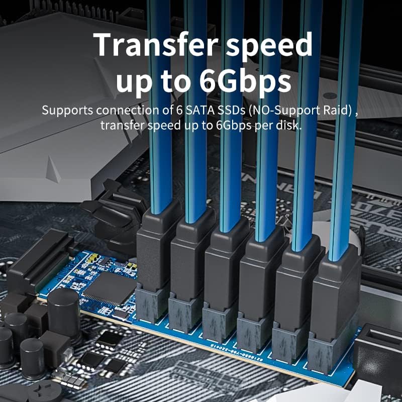 HYFIBER H!Fiber M.2 (M Key) to 6xSATA Adapter, SATA3.0, NO-Riad, ASMedia ASM1166 chip, for Desktop PC Support SSD and HDD, Windows and Linux Compatible - Image 2